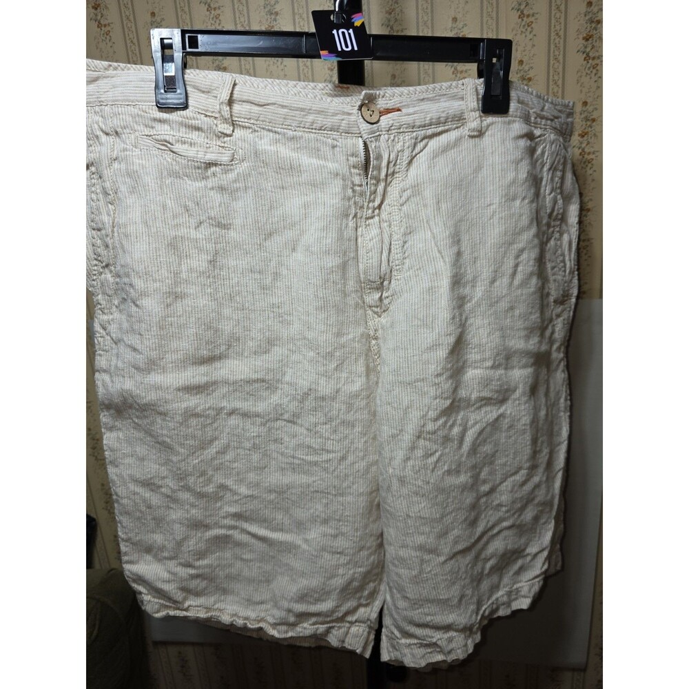 Tommy Bahama Relax Linen Shorts Mens 38 Cream Striped 100% Linen Casual Beach